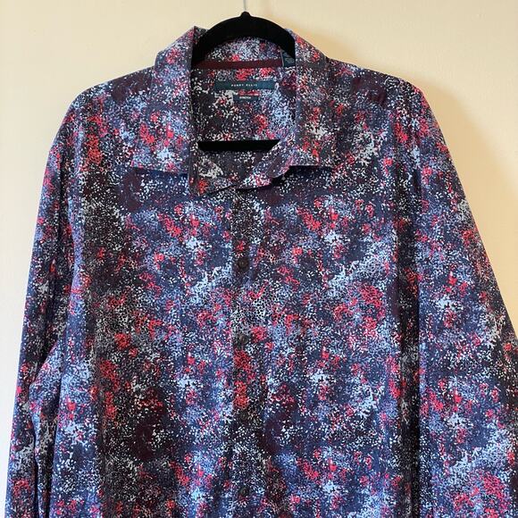 Perry Ellis 2XLT stretch long sleeve button down t-shirt black blue red party - Picture 2 of 7